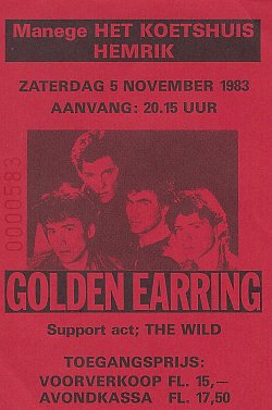 Golden Earring show ticket#583 November 05, 1983 Hemrick - Manege Het Koetshuis